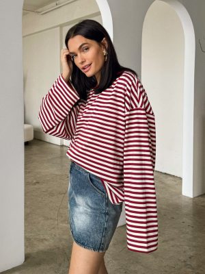 Finley Oversized Stripe Top in Red
