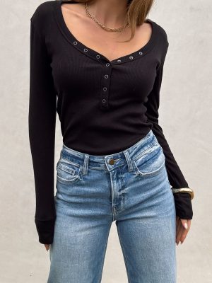 Aveline Ribbed Top in Black